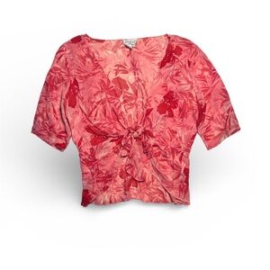 Adrianna Papell Vintage pink and red floral print wrap top 100% silk size 16